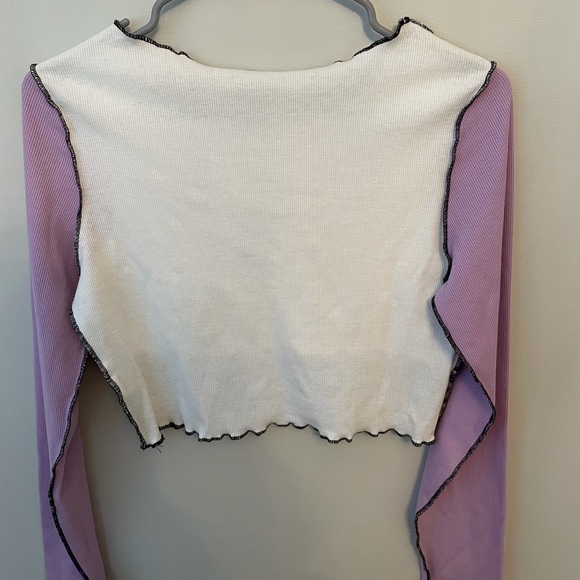 Contrast piping colorblock Rib-knit tee - Picture 2 of 2